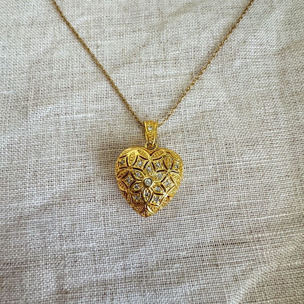Gold Heart Locket Pendant Necklace 925 Stamped 1/20 14K Gold GF